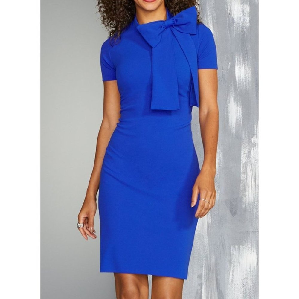 Size 16 XL 1X CLASSY BLUE BOW SHEATH DRESS Day/Evening Career Party PLUS SIZE